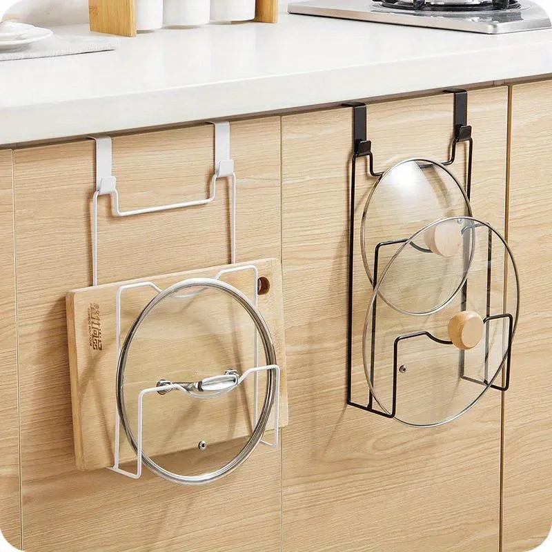 Hanging Pot Lid Rack for Cupboard Door Cutting Board Storage Shelf Kitchen Organizer Pan Cover Shelf Towel Hanger Storage Holder 1