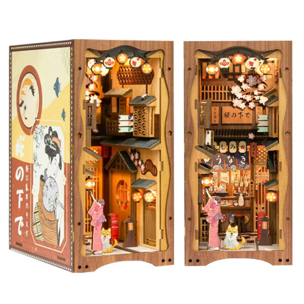 CuteBee Handmade Craft Japanese Theme Sakura Theme Diy Book Nook With Light Night Light Model Dollhouse - Image 7