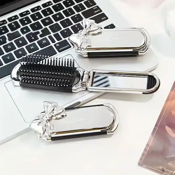 CALIYI 1PCS Folding Mini Pocket Hair Comb with Mirror Portable Massage Comb Brush for Salon Travel Outdoor Makeup Styling Tools 3