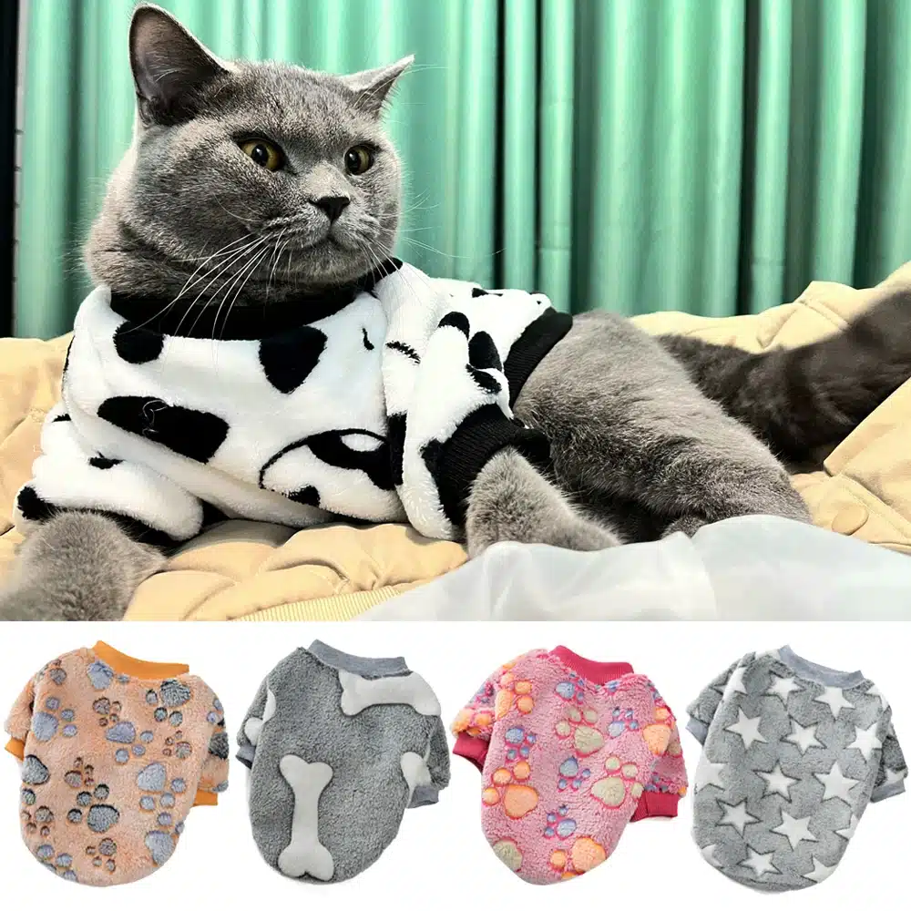 Fleece Pet Cat Clothes Winter Warm Dog Vest Sweater For Small Dogs Cats Cartoon Print Kitten Puppy Costume Apparel Yorkshire Pug 1