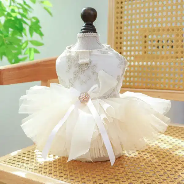1PC Pet Apparel Dog Spring/Summer Breathable White Wedding Dress Princess Dress with Pulling Cord Button For Small Medium Dogs 2