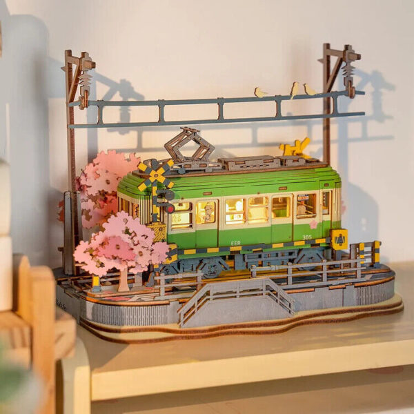 Rolife  Sakura Journey Tram Car 3D Wooden Puzzle Model Toys Teens Gift - Image 4