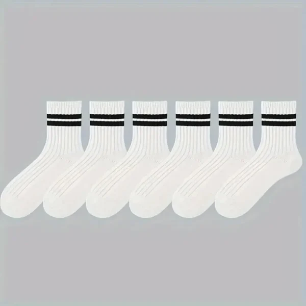6/12 Pairs Men Socks Spring Autumn Simple Casual Black White Striped Sock Breathable Mid Tube Sock High-quality Round Neck Socks 6