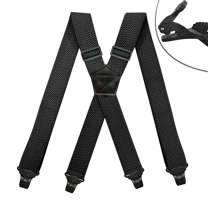 Heavy Duty Work Suspenders for Men 3.8cm Wide X-Back with 4 Plastic Gripper Clasps Adjustable Elastic Trouser Pants Braces-Black 1