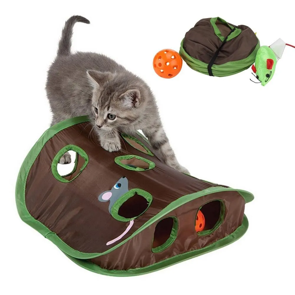 Cute Pet Cat Interactive Hide Seek Game 9 Holes Tunnel Mouse Hunt Intelligence Toy Pet Hidden Hole Kitten Foldable Toys 1