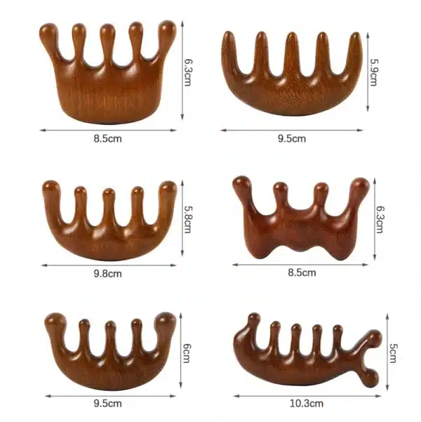 Wood Therapy Massage Comb Head Face Scalp Gua Sha Massager Natural Facial Sandalwood Wide Tooth Guasha Scraping Body Massage 6