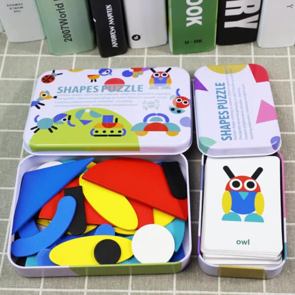 Children's wooden tangram iron box toy