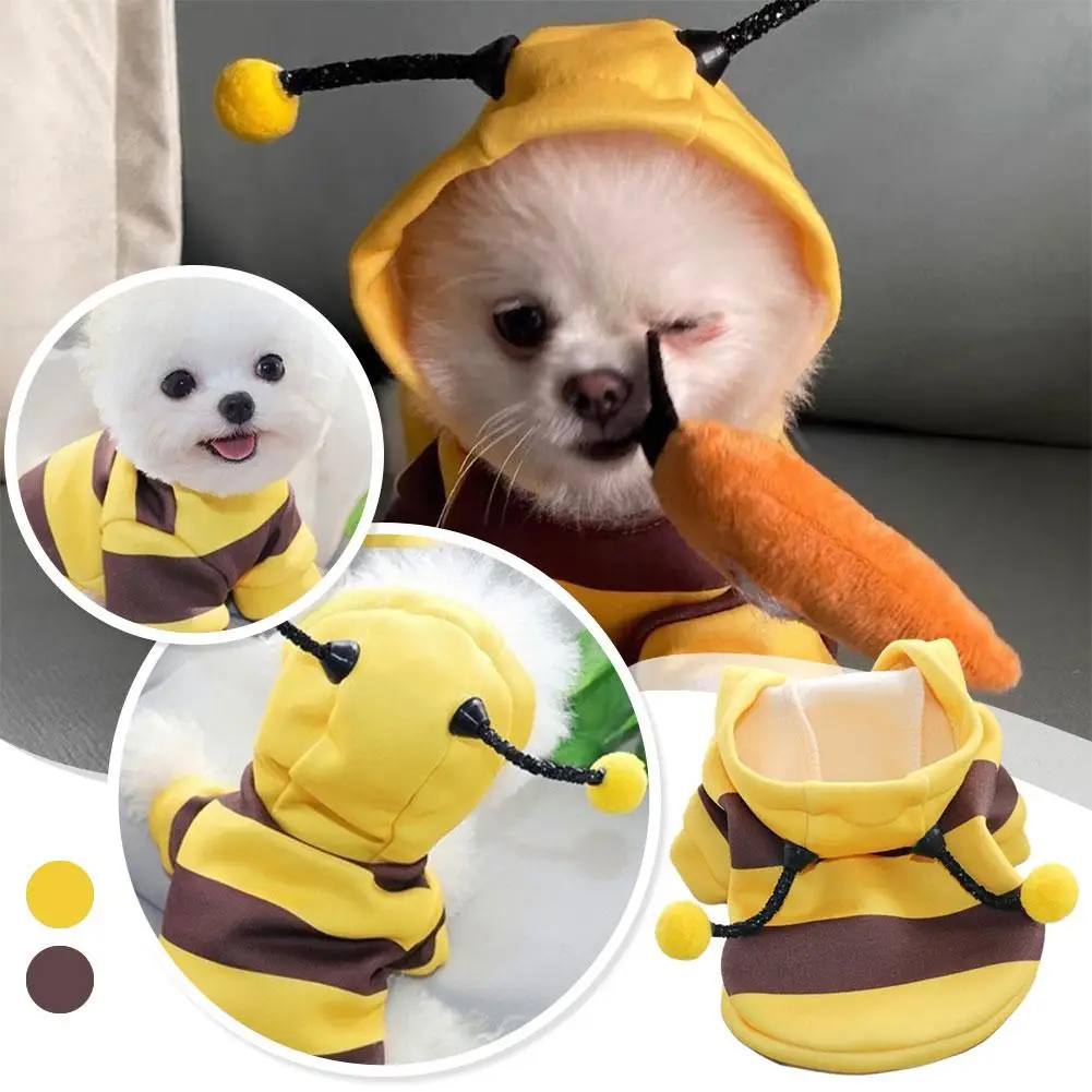 1pc Bee Pet Puppy Coat Apparel Outfit Fleece Clothes Costume Hoodie Dog Halloween Dog Sweater Fancy Cat Cosplay Hoodies J4T6 1