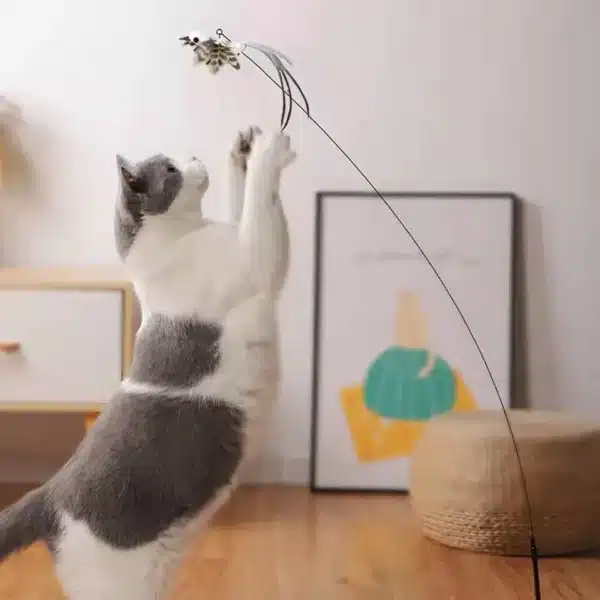 Simulation Bird Interactive Funny Cat Stick Toy Furry Feather Bird With Bell Sucker Cat Stick Toy Kitten Playing Pet Accessories 4
