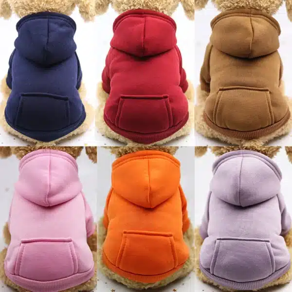 Puppy Apparel Outfit Pet Costume Solid Color Two-legged Warm Clothes Cat Dog Pullover Clothes Hoodies With Pockets DIY Soft 6