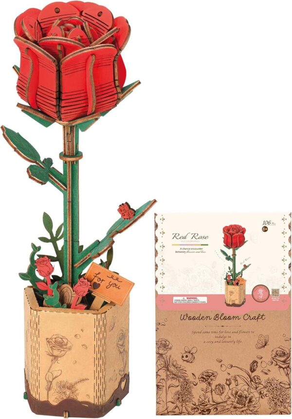ROBOTIME 3D Puzzle Flowers Wooden Model Kits For Adults To Build, Artificial Flowers For Decoration, Home Decor Accessories Living Room, Gifts For Women On Valentine's Day, TW042 - Image 2