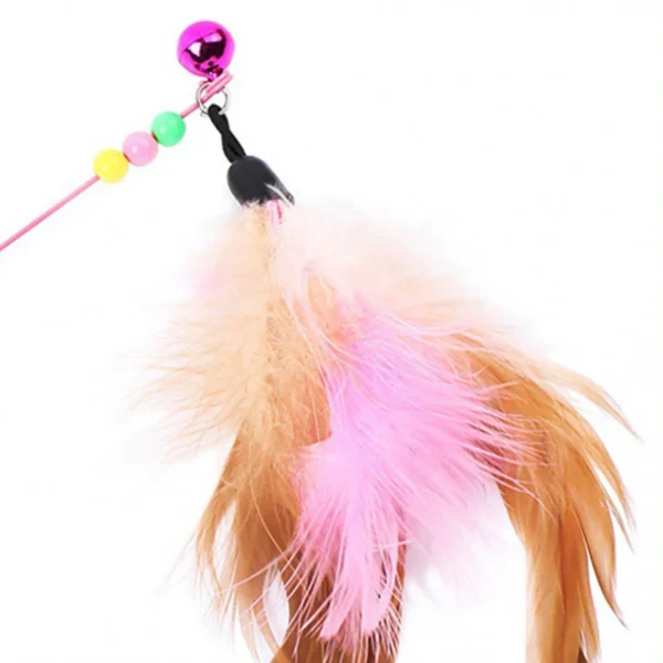 1pc Pet Teaser Cat Toy Steel Wire Feather Interactive Cat Stick Training,Kitten Wand Toys with Beads Bells 4