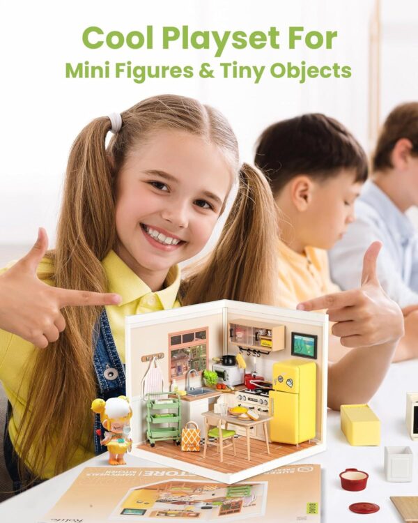 ROBOTIME Rolife Happy Meals Kitchen Miniature House Kits Super World Dolls House Model Kits With Furniture And Accessories Christmas Dollhouse For Girls Craft Kits For Adults DW008 - Image 6