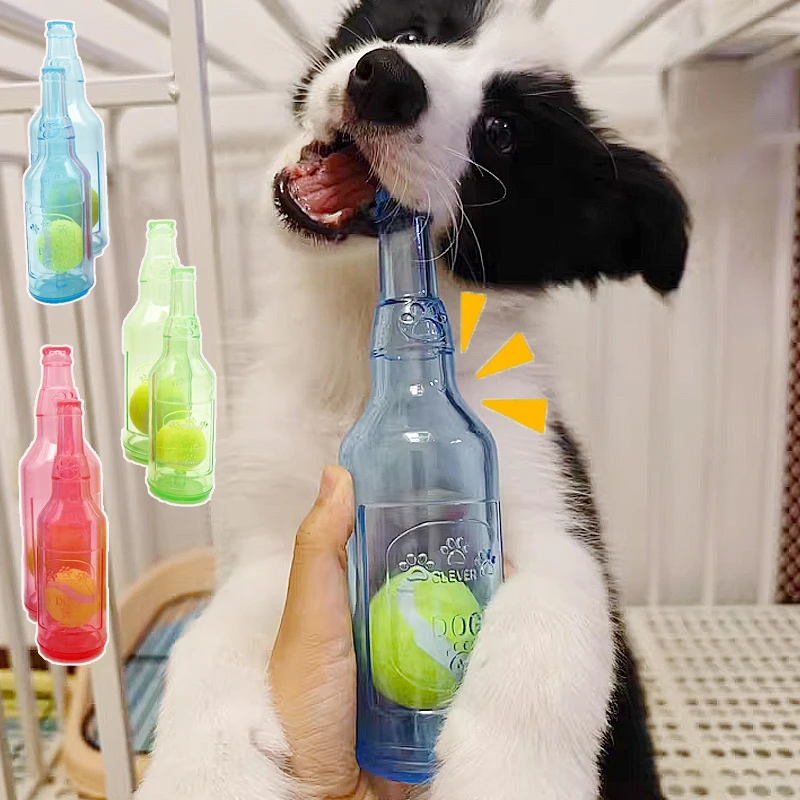 Pet Chew Toy TPR Bite-resistance Beer Bottle with Tennis Ball Toy Puppy Teeth Grinding dog Chewing Squeaky Interactive Toys 1