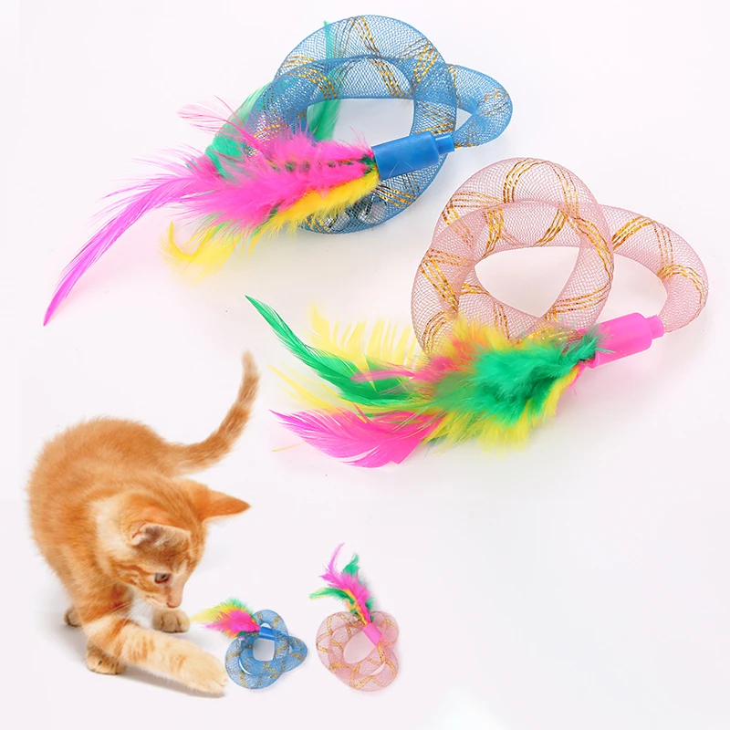 Pet cat toy String tubing with feather spring elastic toy pet supplies 1