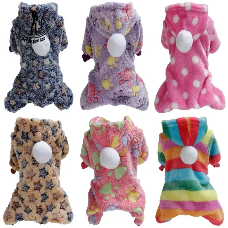 Pet Clothes Flannel Dog Costume Dog Cold Weather Coats Cat Apparel Soft Flannel Doggie Jumpsuit Clothes Pet Four Legged Pajamas 1