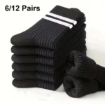 6/12 Pairs Men Socks Spring Autumn Simple Casual Black White Striped Sock Breathable Mid Tube Sock High-quality Round Neck Socks 1