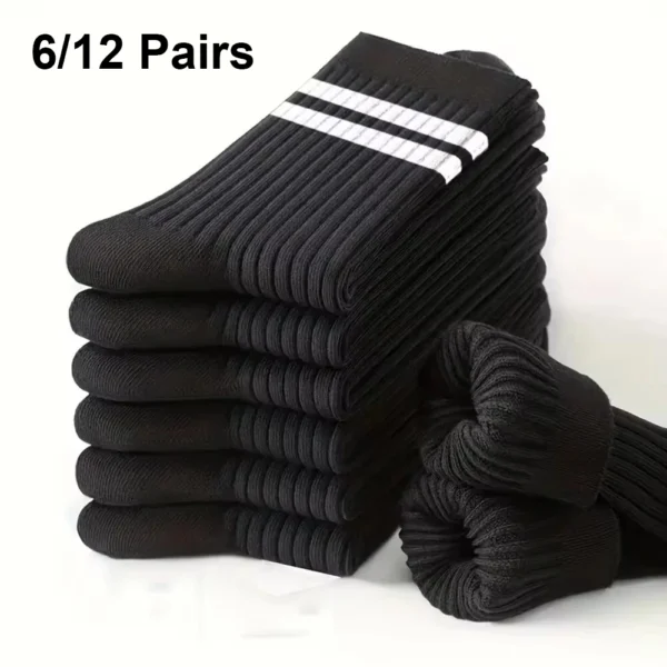 6/12 Pairs Men Socks Spring Autumn Simple Casual Black White Striped Sock Breathable Mid Tube Sock High-quality Round Neck Socks 1