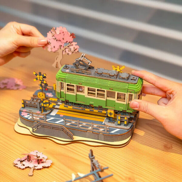 Rolife  Sakura Journey Tram Car 3D Wooden Puzzle Model Toys Teens Gift - Image 2