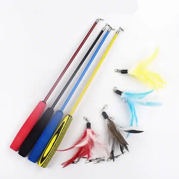 Interactive Cat Feather Toy Feather Teaser Stick Wand Pet Retractable Feather Bell Refill Replacement Catcher Product for Kitten 5