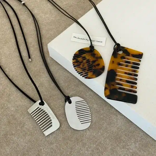 Korean Niche Leopard Print Vinegar Comb Pendant, Black Rope Necklace Women Design Sweater Chain for Girl Party Gifts 4