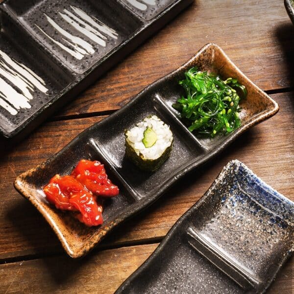 Rectangular Sauce Ceramic Three-grid Seasoning Dish - Image 3