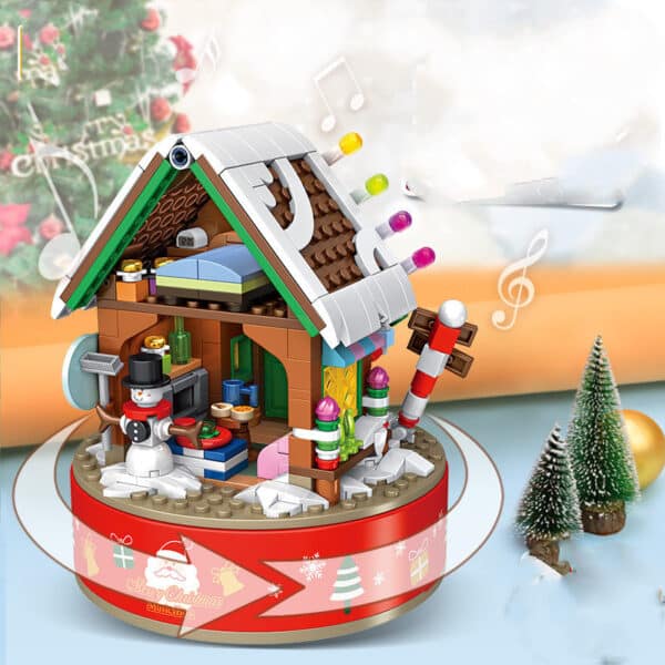 Music Box Kids Building Blocks Christmas Tree Ornaments Rotating LED Shining Music Box DIY City Bricks For Children Gift - Image 2