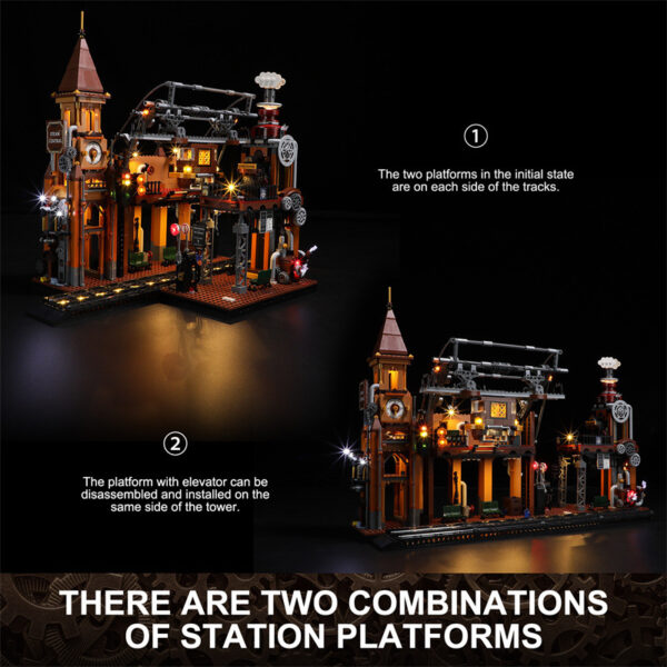 Steampunk Train Station Building Blocks Light Puzzle Model Toys - Image 4