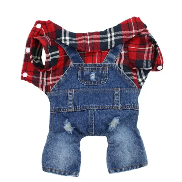 Dog Cat Denim Plaid Jumpsuit Hoodie Pet Puppy Jean Jacket Spring/Autumn Clothes Apparel 4 Colours 5