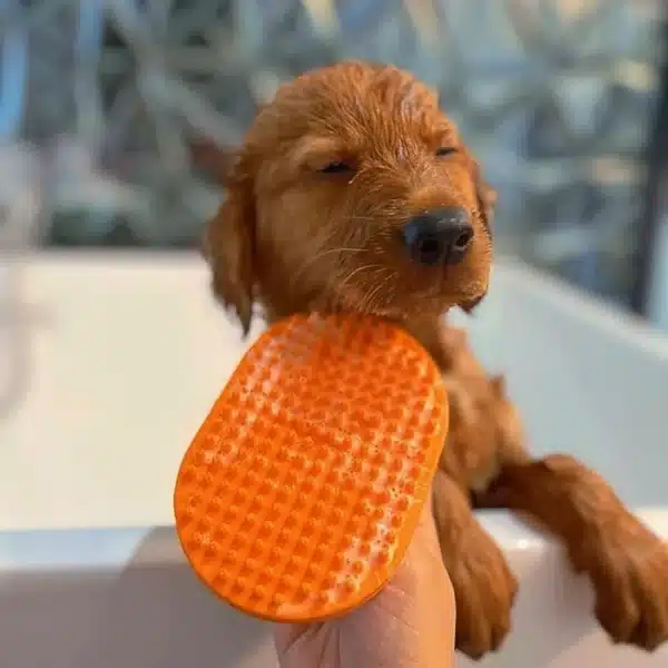 Dog Bath Brush,Dog Grooming Shedding Soothing Massage Rubber Bristles Curry Comb with Adjustable Ring Handle for Pet Dogs& Cats 6
