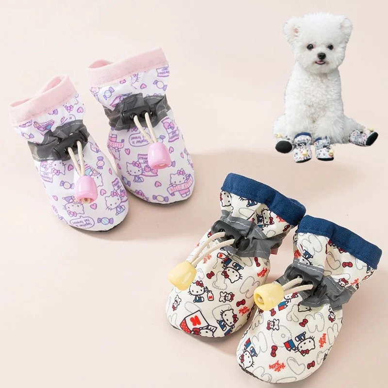 Hello Kitty Dog Shoe Sanrio Anime Pet Waterproof Anti Slip Rain Boots Outdoor Ventilation Small Medium Sized Dogs Cat Shoes 1