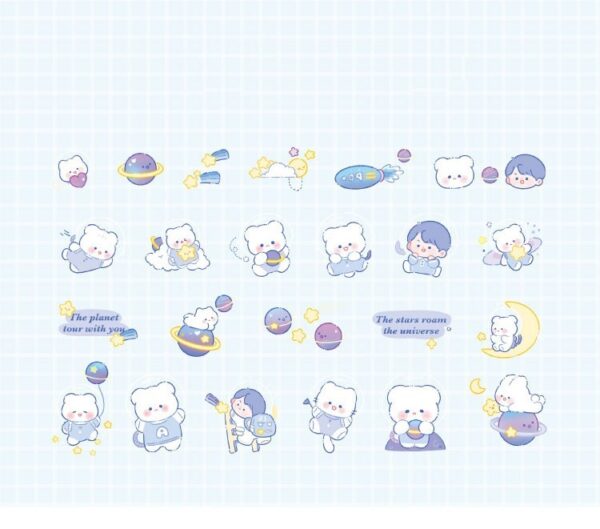 Waxy Ji Blue Continuous Series Cartoon Cute Hand Tent DIY Decorative Stickers - Image 3