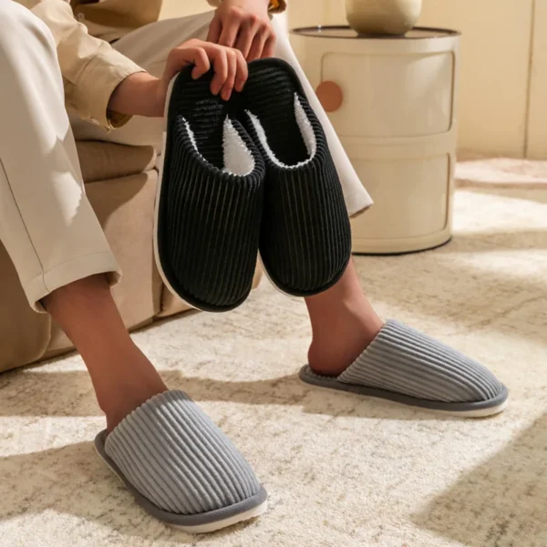 Winter Warm Plush Men Slippers Non Slip Soft Shoes Comfort Flat Heel Indoor Bedroom Couple's Slippers for Home Shoes in Autumn 5