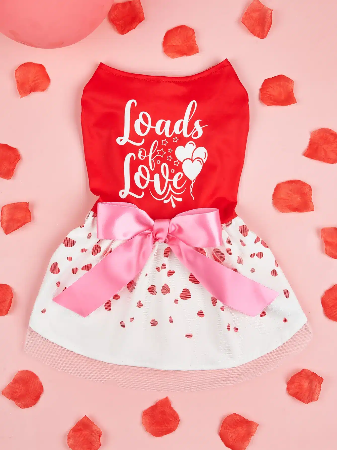 Dog Dress for Small Dogs Costume Heart Printed Puppy Clothes with Bowknot Tulle Doggie Pet Clothes Apparel for  Valentine's Day 1