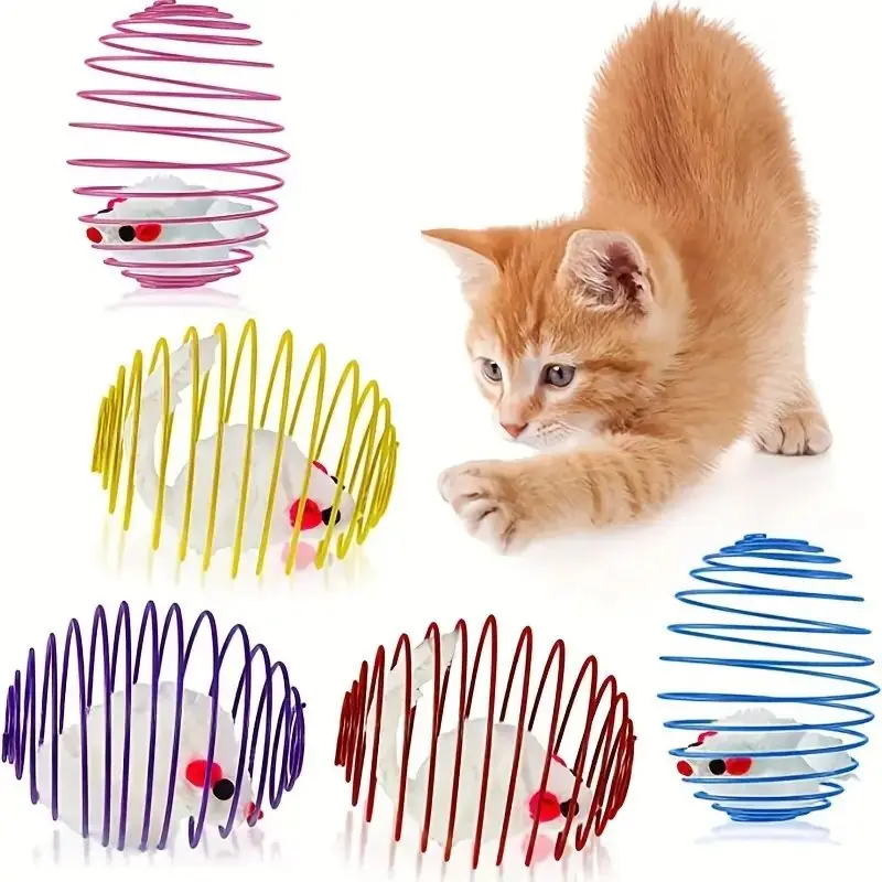 Cat Toy Balls Funny Stretchable Kitten Springs Toys Interactive Caged Rats Rolling Cat Balls Random Color Cat Accessories Pet 1