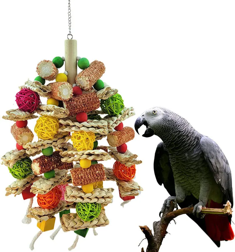 Parrot Toys Natural Corn Wood Parrot Bird Toys Love Bird Cage Funny Training Bird Toys Bite Resistant Bird Tearing Toy 1