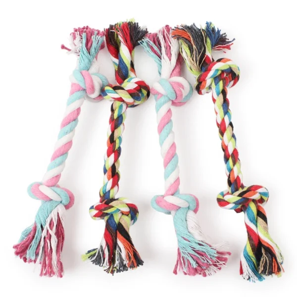 Random Color Pet Dog Toy Bite Rope Double Knot Cotton Rope Funny Cat Toy Bite Resistant and Sharp Teeth Pet Supplies Puppy Toys 4