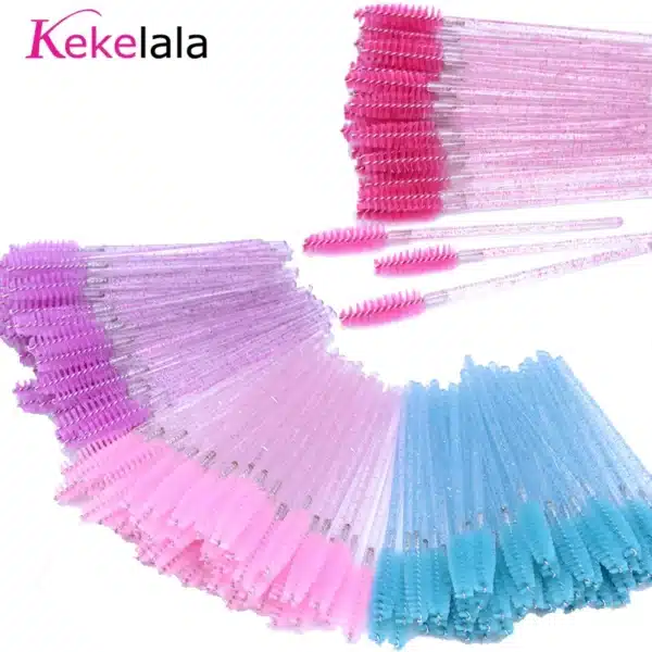 50Pcs Disposable Micro Glitter Eyelash Mascara Wands Mini Crystal Eye Lashes Brush Comb Eyebrow Spoolies Makeup Beauty Tools 2