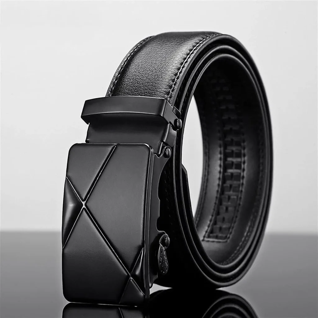 Men Leather Belt Metal Automatic Buckle Brand High Quality Luxury Belts for Men Famous Work Business Black PU Strap 1