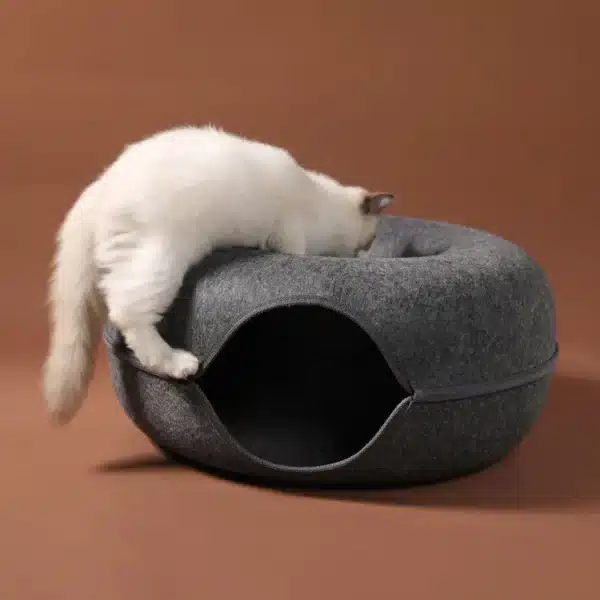 Donut Cat Bed for 2 Cats Pet Cat Tunnel Toys Kitten House Basket Interactive Play Toys for Cats Natural Felt Rabbit Cave Nest 2