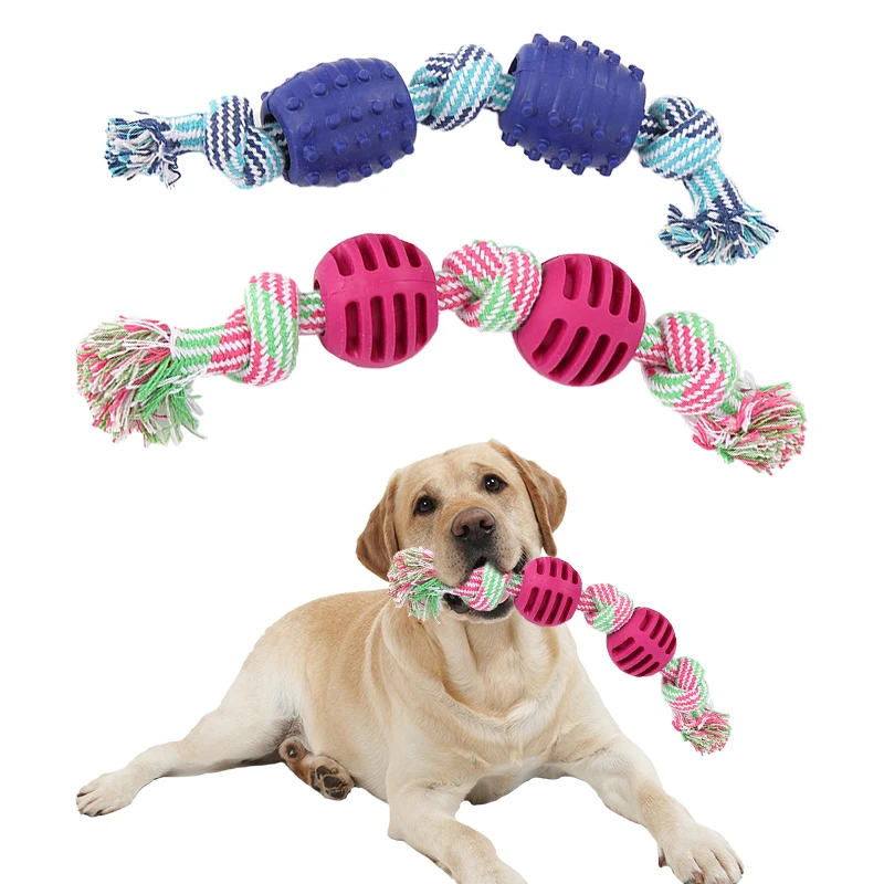 Double knot cotton cord with ball dog toy teeth grinding toy teeth cleaning pet products 1