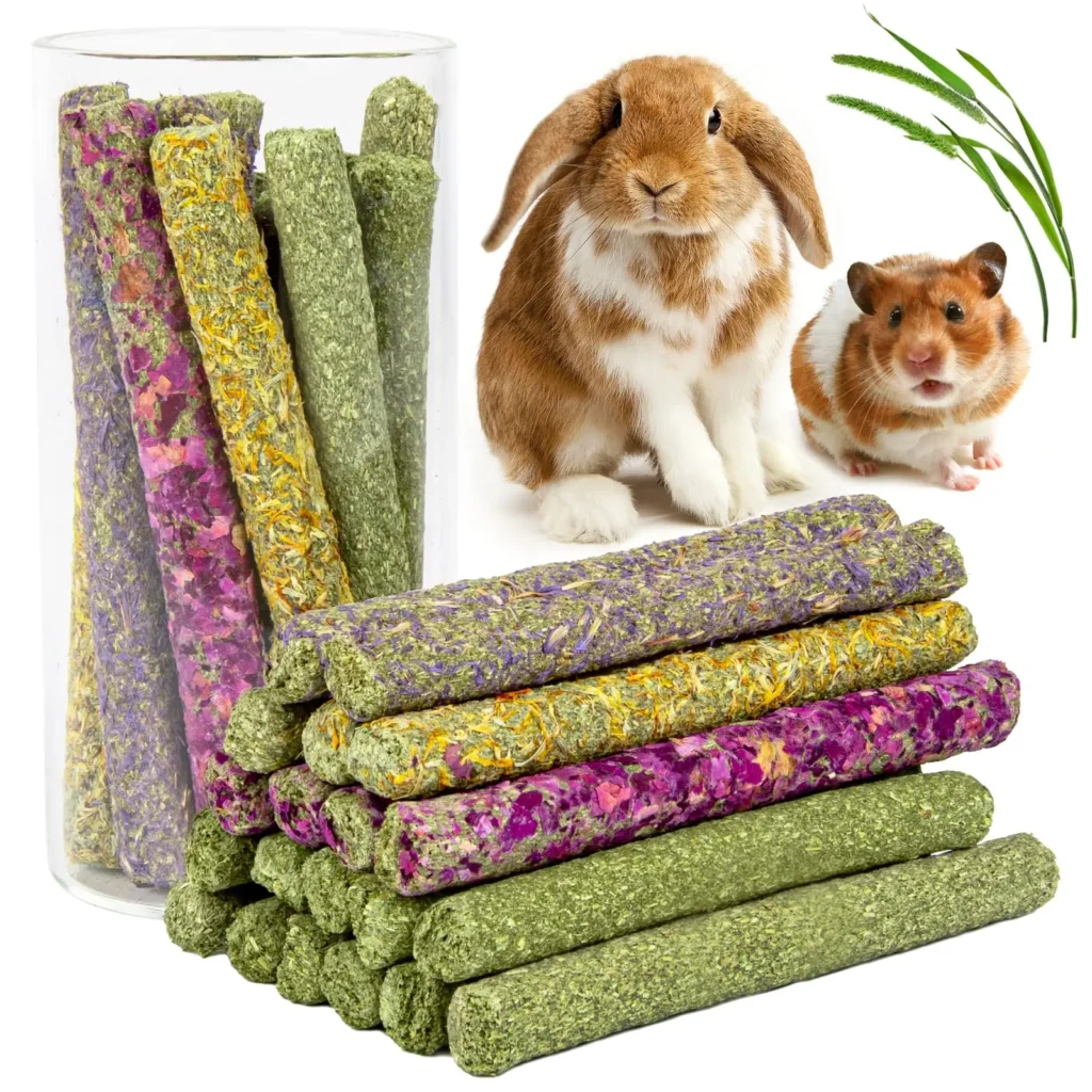 32Pcs Timothy Hay Sticks 320g Rabbit Toys Bunny, Guinea Pig Toys Natural Hamster Toys for Teeth Handmade Treats and Chews Chinc 1