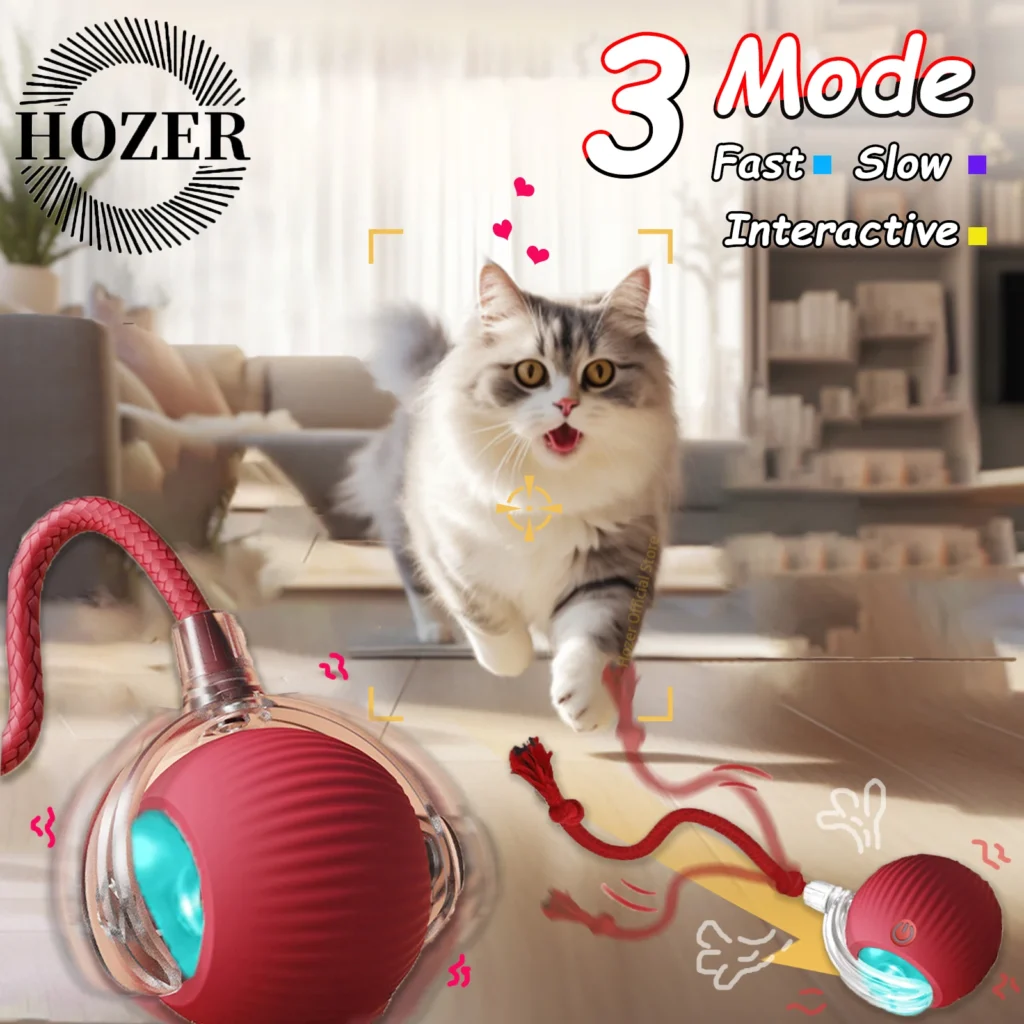 Cat Interactive Ball Toys 3 Mode Automatic Rolling Ball Faux Tail Rechargeable Smart Pet Electric Toy Cat Training Imitate Mouse 1