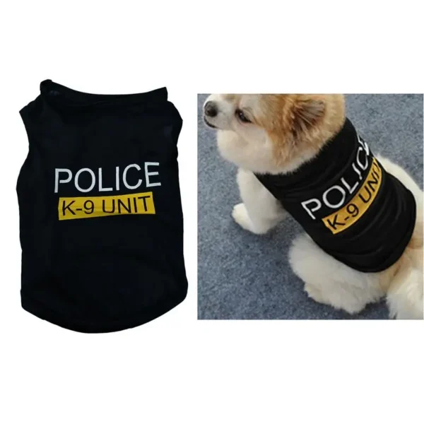 Police Suit Cosplay Dog Clothes Black Elastic Vest Puppy T-Shirt Coat Accessories Apparel Costumes Pet Clothes For Dogs Cats 2