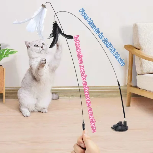 Interactive Cat Toy Handfree Cat Stick Playing Kitten Playing Teaser Wand Toy Suction Cup Bird/Feather Cat Wand Pet Supplies 4