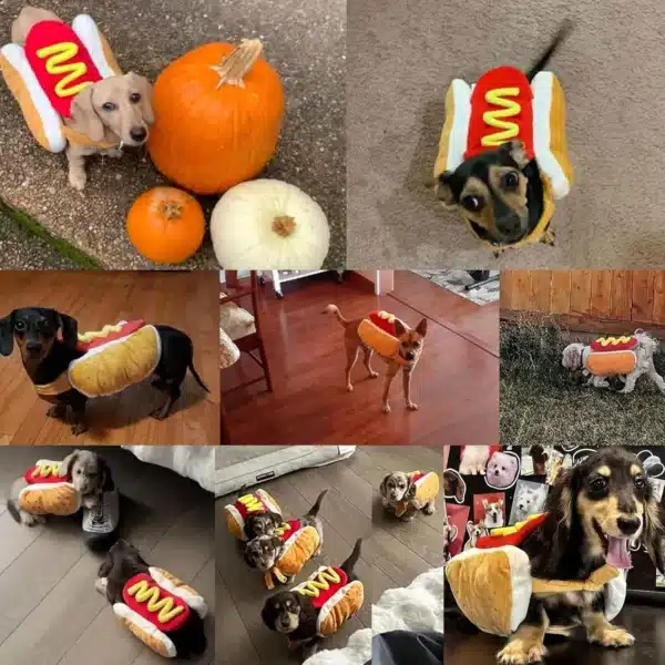 Funny Halloween Dog Costumes Hot Dog Shaped Dachshund Sausage Adjustable Clothes Pet Apparel Dressing Up Cat Party Costume Suit 3