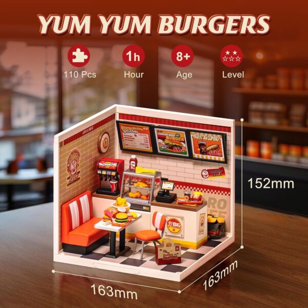 ROBOTIME DIY Miniature Dollhouse Kits Yum Burgers With LED Building Craft DW010 - Image 2