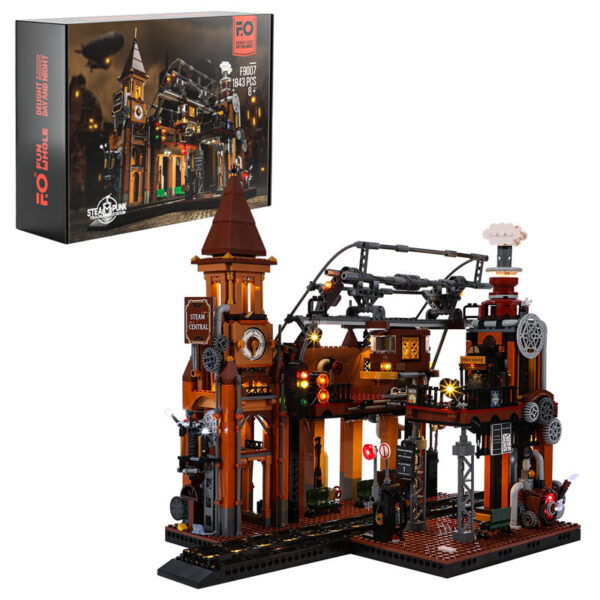 Steampunk Train Station Building Blocks Light Puzzle Model Toys - Image 6