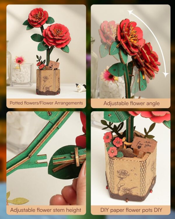 ROBOTIME 3D Puzzle Flowers Wooden Model Kits For Adults To Build, Artificial Flowers For Decoration, Home Decor Accessories Living Room, Gifts For Women On Valentine's Day, Flower Bouquet TW031 - Image 4