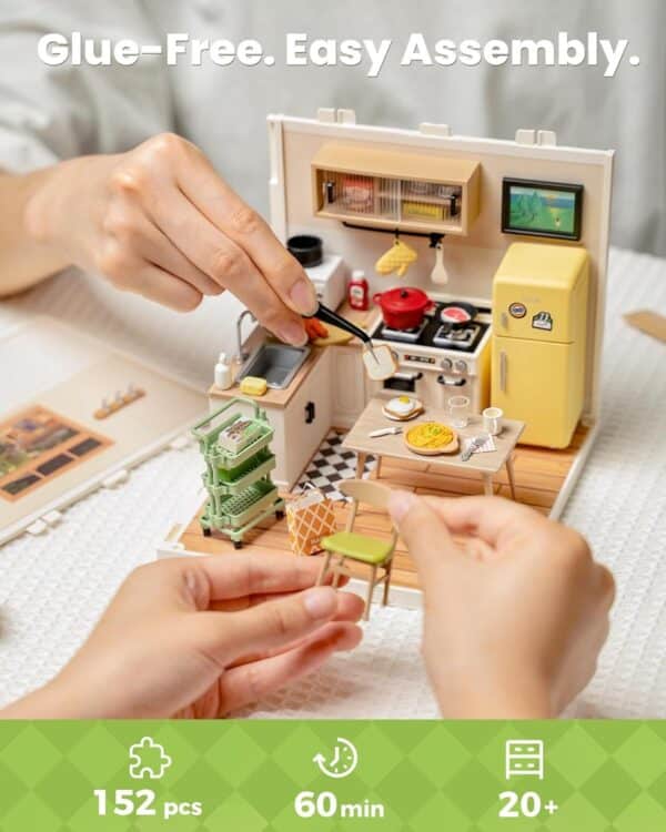 ROBOTIME Rolife Happy Meals Kitchen Miniature House Kits Super World Dolls House Model Kits With Furniture And Accessories Christmas Dollhouse For Girls Craft Kits For Adults DW008 - Image 4